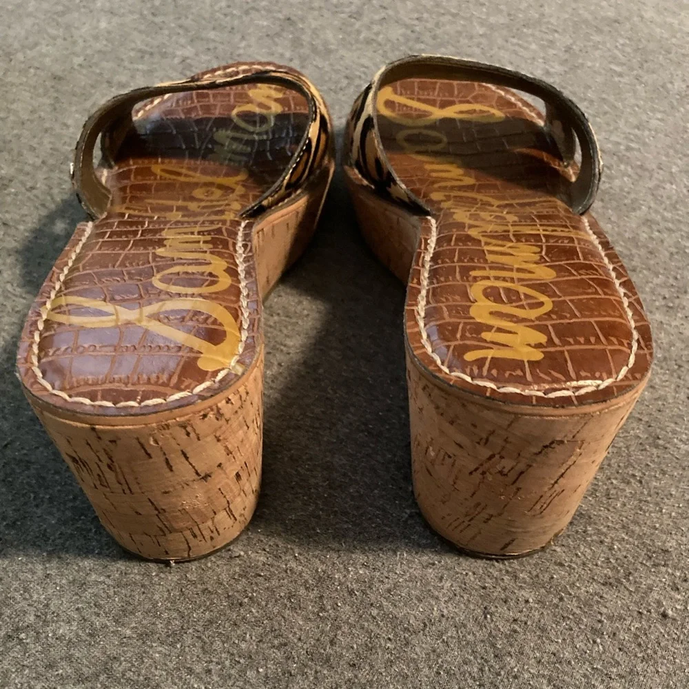 Sam Edelman Leopard Print Tan Black Wedge Sandals